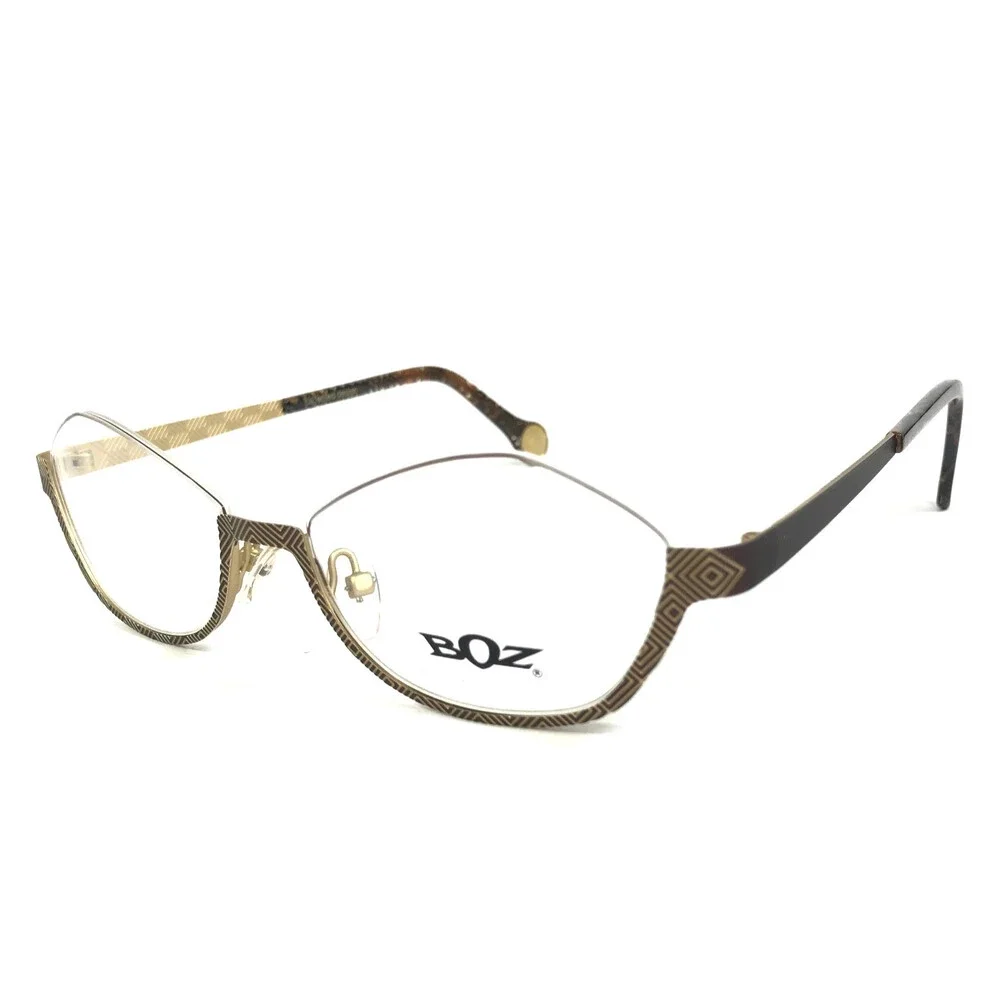 BOZ Eyeglasses Frames WORLD 9050 Brown Gold Cat Eye Half Rim 52-17-140